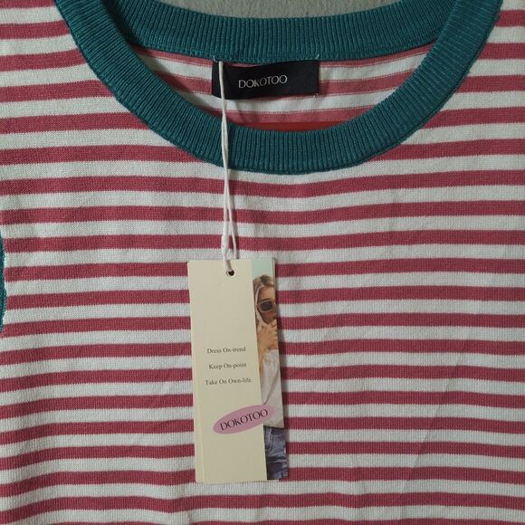 Dokotoo High Low Tank Top Womens L Striped Knit Sleeveless Blouse Christmas NWT - Picture 2 of 8